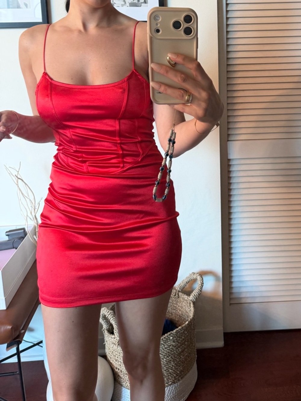 Red Satin Spaghetti-Strap Bodycon Dress